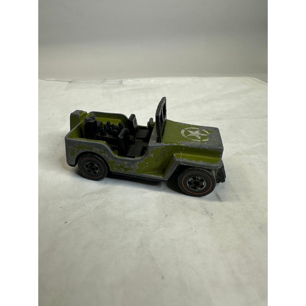Hot Wheels Redline US Military Jeep Toy Car Green Star Emblem Diecast Metal 1970